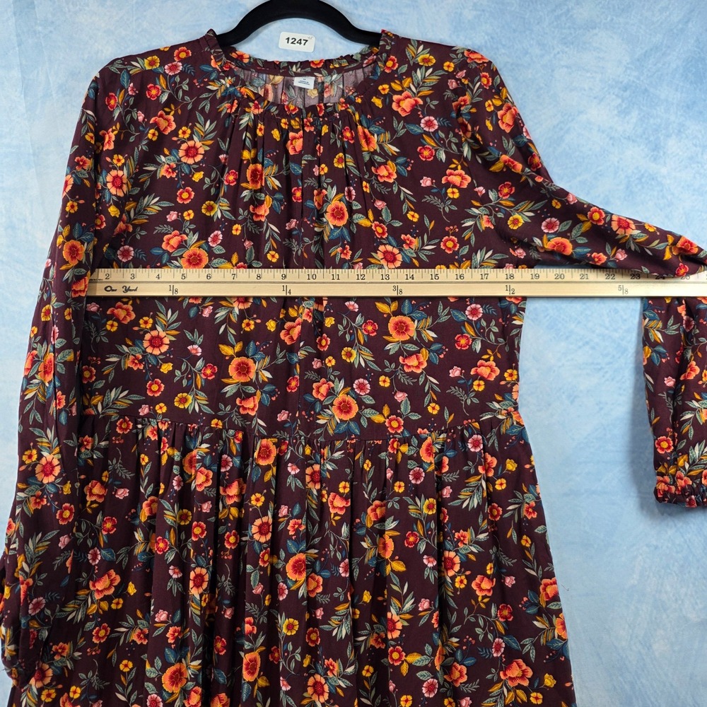 Old Navy Womens Floral Tiered Midi Dress Burgundy Long Sleeve Maroon Size M - Picture 5 of 9